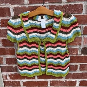Nanette Lepore Medium Cardigan Short Sleeve Sweater Green/Blue/Red/White/Pink